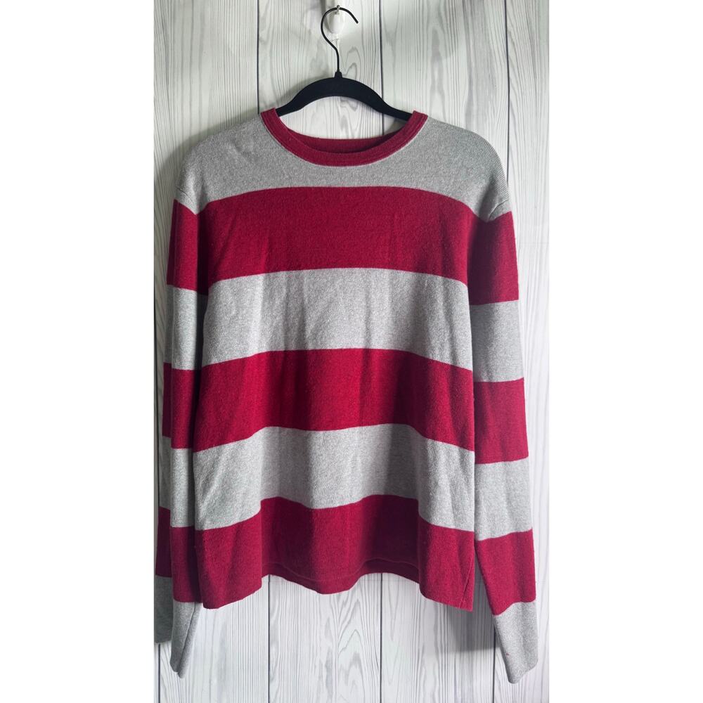 VTG Abercrombie & Fitch Red Striped Crew Neck Wool Blend  Sweater Large Y2K Mens